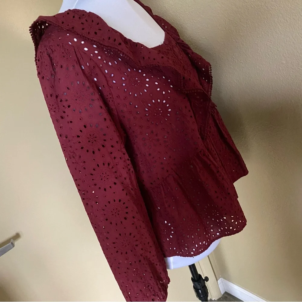 Like New Madewell Burgundy Broderie Anglaise Cotton Top
